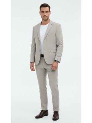 Plus Scorpion Erkek Slim Fit Mikro Dokulu Takım Elbise Çift  Düğmeli Modern Kesim