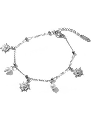 Cesicey Çelik Inci Sallantılı Zarif Kadın Bileklik Gümüş Renk