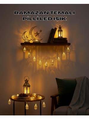 Oska Global Altın Fener Detaylı Pilli Ramazan LED Işık Ev Dekorasyonu