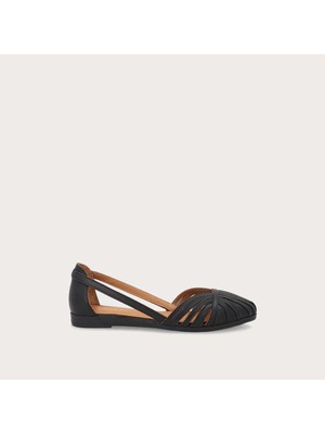 Kadın Sandalet 03M4 Frau Leather Caged Ballet Flats Wıth Thın Straps