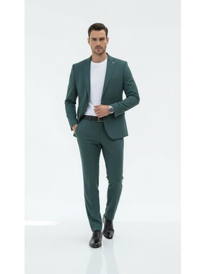 Plus Scorpion Erkek Slim Fit Mikro Dokulu Takım Elbise Çift  Düğmeli Modern Kesim