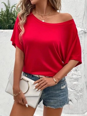 Pileli Store Pilelistore- Kadın Tek Omuzu Açık Kısa Kollu Salaş Viskon Bluz