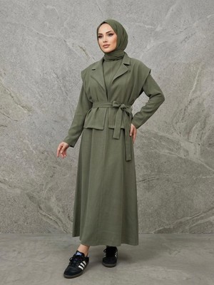 Miostil Yelekli Ikili Elbise-Haki