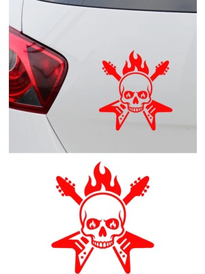 Mıgnatıs Alevli Kurukafa Sticker - Rock N Roll Kurukafa Oto Sticker - Motor Sticker 14X15CM