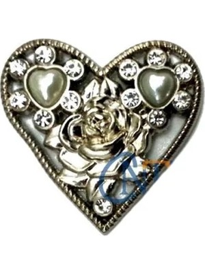 Oska Global Taşlı Kalp Broş, Kutu, Sandık Süsü - Nikel, 10 Adet