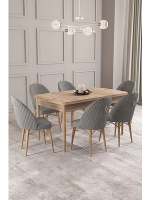 Asaella Mobilya Calvin Atlantik 80X132 Mdf Açılabilir Mutfak Masası Takımı 6 Adet Sandalye
