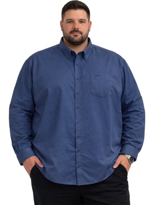 Battal Moda Battalmoda Erkek Büyük Beden Açık Lacivert Uzun Kollu Gömlek 3xl-4xl-5xl-6xl-7xl-8xl