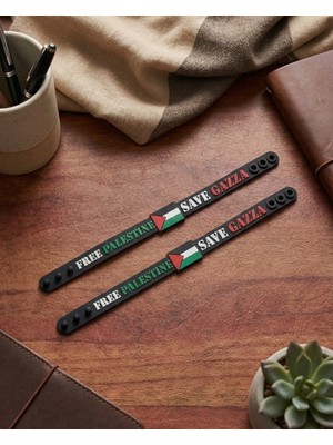 Zaytoon 2\'li Filistinli \"save Gazza\" Siyah Kokolu Lastik Ayarlanılabilir El Bileklik A300070-02