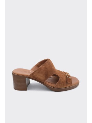 Derinet Zahra Hakiki Deri Topuklu Kadın Terlik