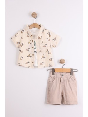 Joy Kids Erkek Bebek Üst Müslin Alt Keten Takım (9-24AY) (Bej)