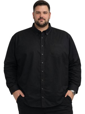 Battal Moda Battalmoda Erkek Büyük Beden Siyah Uzun Kollu Gömlek 3xl-4xl-5xl-6xl-7xl-8xl