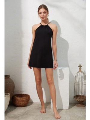 Pierre Cardin Kadın Düz Siyah Slip Alt Halter Yakalı Elbise Mayo