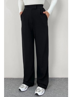 Line Kadın Likralı Cırt Kapama Siyah Palazzo Pantolon