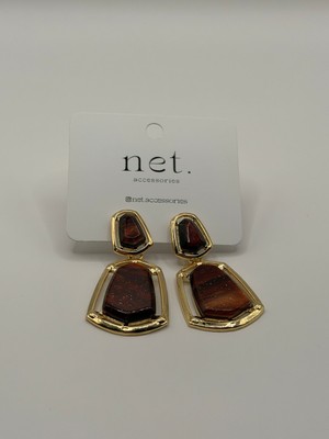 Net.Accessories Kahverengi-Gold Detay Küpe