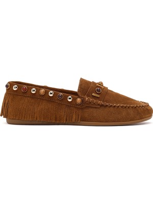 Derimod Kadın Taba Püsküllü Süet Deri Loafer 26PFD552210