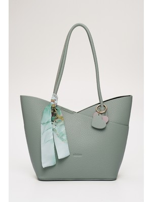 Elatae Tote Kadın Omuz Çantası Su Yeşili – Çapraz Çantasıyla, Kalpli Charm ve Şal Detaylı ELA2017