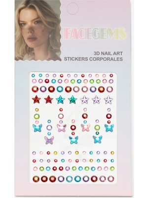 Le Mabelle Çok Renkli Yıldız ve Kelebek Desen Kız Çocuk Yüz ve Tırnak Sticker