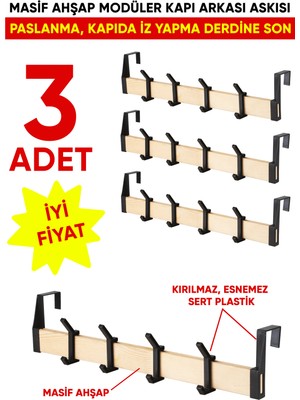 Nwood Kapı Arkası Elbise Askısı Masif Çam Ahşap Banyo Salon Genç Odası Kapı Arkası Askılık