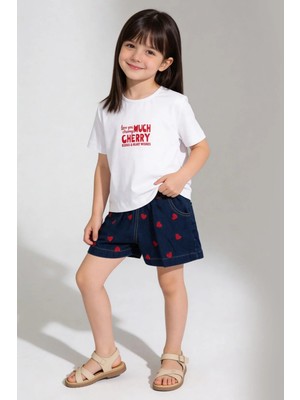 Kalp Nakışlı Şort Tshirt Takım Kırmızı