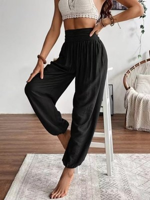 Pileli Store Pilelistore- Kadın Yüksel Bel Yoğun Büzgü Detaylı Aerobin Pantolon