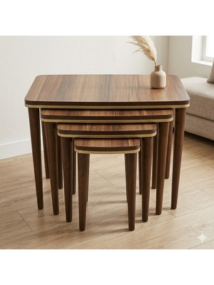 Cg Home Sahra 4’lü Zigon Sehpa Seti | Komple Lake Boyalı | Gold Detaylı | Modern Yan Sehpa