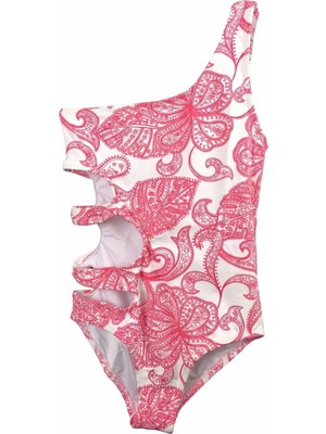 Look Me Paisley Şal Desenli Asimetrik Kesim Yanları Üçlü Pencere Detaylı Kız Çocuk Mayo