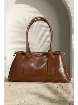 inStyle Parlak Baget Camel Omuz Çantası