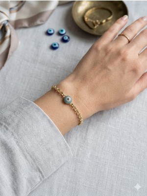 Belirtilmemiş Xuping 14K Nazar Boncuklu Bileklik , Çelik Bileklik,özel Gün ,doğum Günü , Gündelik Takı ,