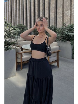 la & vetta Siyah Pileli Katlı Maxi Etek