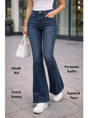 Cedy Denım Yüksek Kalite Kadın 5 Cep Düşük Bel Ispanyol Paça Skinnyfit Esnek Jean Pantolon C619