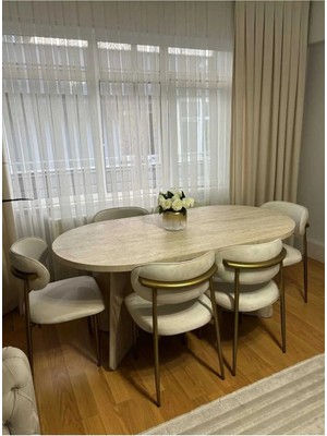 Asaella Mobilya Terra Lux Masa Takımı Ahşap Masa Metal Sandalye 6 Kişilik Masa Sandalye Takımı