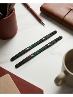 Zaytoon 2\'li Filistinli \"free Palestine\" Siyah Kokolu Lastik Ayarlanılabilir El Bileklik A300071-02