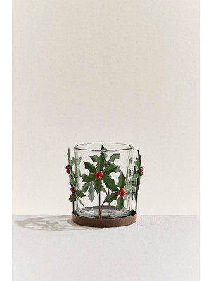 Paşabahçe Berry Flower Metal Tealight Mumluk Kırmızı Yeşil - 1 Adet