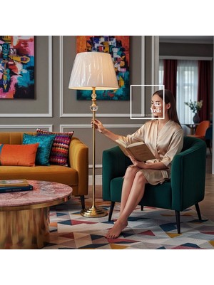 İki Yedi Konsept Espoir Fransız Tasarım Lambader Gold Gövde Keten Kumaş Şapkalı Salon Lambası Modern Lüks Aydınlatma
