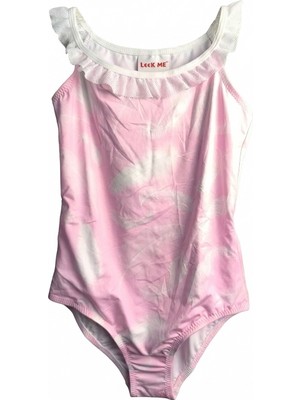 Look Me Tüy Desenli Masalsı Tasarım Omuzları Fileli Kız Çocuk Mayo