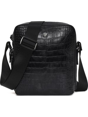 Derimod Erkek Siyah Kroko Deri Postacı Çantası 21SBD3103E3
