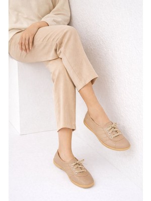 Slipcat Kadın Spor Bağcıklı Günlük Rahat Retro Çizgili Babet Ayakkabı