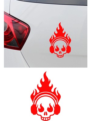 New Jargon Alevli Kafatası Araç Sticker - Dj Kurukafa Oto Sticker - Motor Sticker 9X15CM