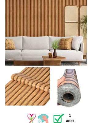 60CM x 280CM 1 Adet Kendinden Yapışkanlı Koyu Kahverengi Lambiri Desenli Duvar Paneli Kağıdı GS8005