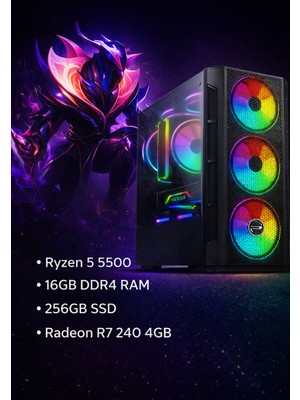 Apphirex Eco X57 Ryzen 5 5500 16GB Ram 256GB SSD R7 240 4gb Masaüstü Oyuncu Bilgisayarı Hazır Sistem