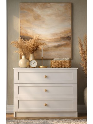 Noiss Home Decor Spring 3 Çekmeceli Şifonyer Beyaz Geniş Hacimli Tasarım