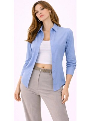 Pileli Store Pilelistore- Uzun Kollu Gömlek Düğmeli Klasik Yaka Günlük ve Ofis Şıklığına Uygun - Mavi