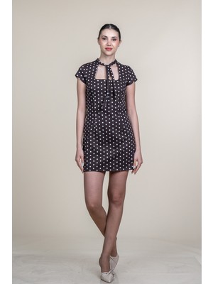 MissVina Puantiye Desenli Kare Yaka Mini Elbise 50384