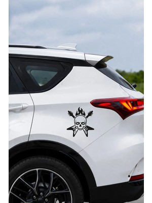 New Jargon Alevli Kurukafa Sticker - Rock N Roll Kurukafa Oto Sticker - Motor Sticker 14X15CM