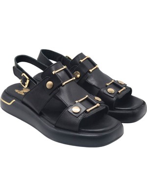 Venüs Kadın Gold Kemer Detaylı Modern Hakiki Deri Sandalet 25440007Y