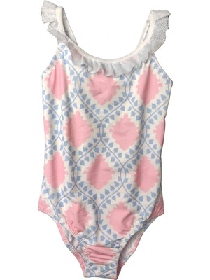 Look Me Etnik Figürlü Asimetrik Görünümlü Omuzları Fileli Kız Çocuk Mayo