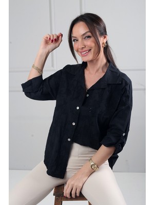 By Saygı Kadın Çiçek Nakış Işlemeli Italyan Cotton Gömlek
