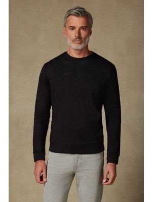 Abbate Sweatshirt Örme Kumaş Pamuklu Comfort Fit Siyah Bisiklet Yaka Erkek Nakışlı Sweatshirt