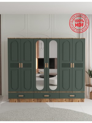 T&B Dova 6 Kapaklı Çekmeceli Bazalı Gardırop - Tamamı Mdf