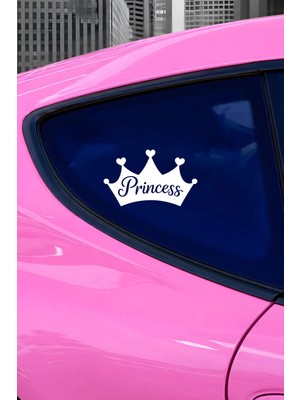 Mıgnatıs Prenses Yazılı Taç Sticker - Araç Cam Yazı Sticker - Oto Sticker 15X9CM